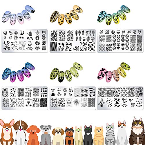 PHOGARY Nail Art Stamping [Actualizado] Estampacion Uñas 6 Placas de Stamping + 1 Sello de Silicona +1 Rascador - Patrones Animales, Flores, Frutas, Helado, Cara de Sonrisa