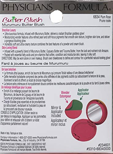 Physicians formula murumuru butter blush, plum rose, 0,2, 6 ounce.