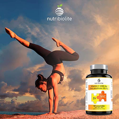Picolinato de Zinc 50 mg + Vitamina C 1000 mg - 120 comprimidos - 4 meses - Apto para veganos - Hecho en España