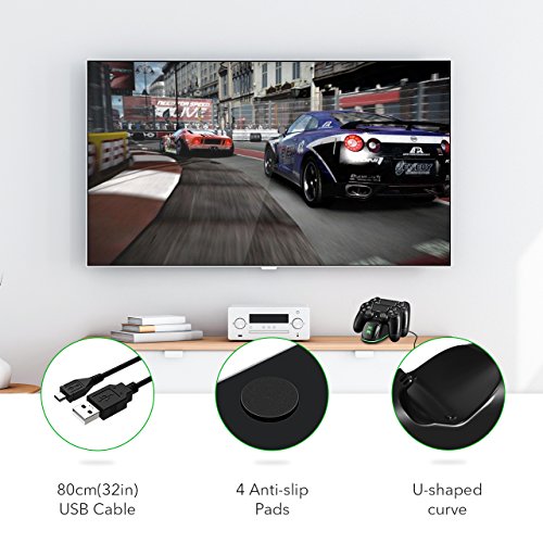 PICTEK Cargador Mando PS4, Soporte Mando ps4 USB con LED Indicador, Estación de Carga ps4, Compatible con Playstation4, PS4, PS4 Pro, PS4 Slim (Cable80CM)