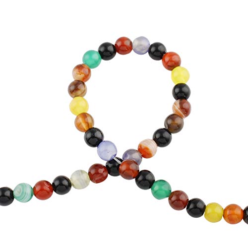 Piedras Preciosas de ágata de 6 mm, Mezcla de 60 Piezas, Redondas, Piedra Natural, Perlas de ágata, Perlas con Agujero para enhebrar, Rojo, Negro, Verde, marrón, Azul, púrpura, Amarillo