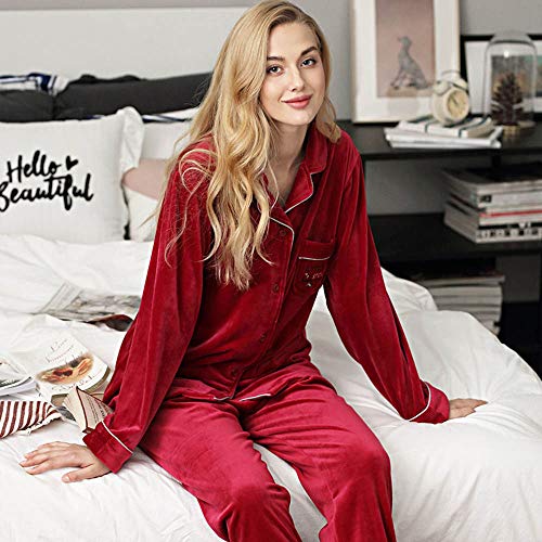 Pijama De Mujer Invierno Plus Traje De Pijama De Terciopelo Espesado Isla De Terciopelo Servicio A Domicilio De Gran Tamaño Mecha Transpirable En La Piel Sin Ninguna Estimulación Ropa Casual,Rojo,XXL