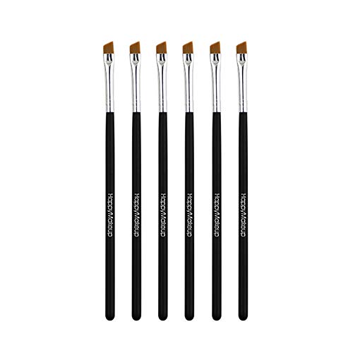 Pincel fino para cejas, 1 unidad, pincel para gel de cejas y polvo de cejas, pincel de maquillaje biselado, mango de madera, color negro