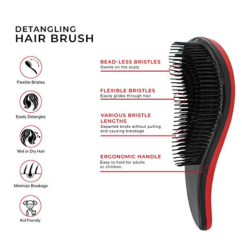 Pincel para desenredar, pincel húmedo y seco para cabello sin enredos (Rojo)