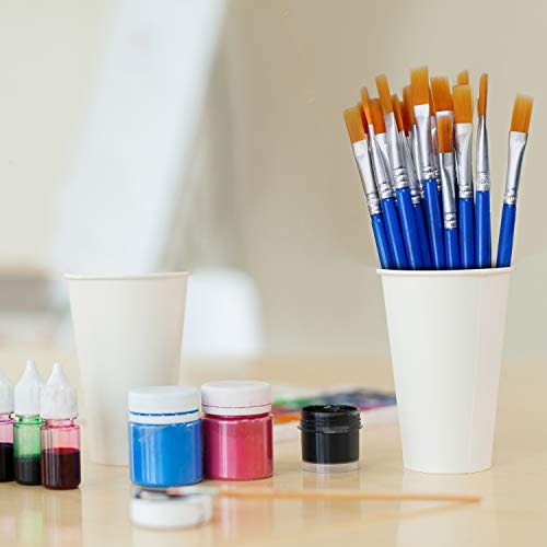 Pincel Plano Azul (Pack de 50) - Tamaño 17cm de Largo x 6mm de Ancho con Cerdas Naranja Sintéticas - Pinceles Pintura para Sombras, Mezclar, Brocha en Seco, Pinceles Oleo, Acrílica, Acuarela