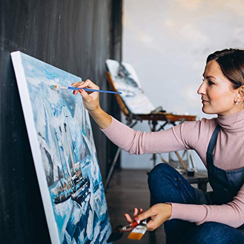 Pincel Plano Azul (Pack de 50) - Tamaño 17cm de Largo x 6mm de Ancho con Cerdas Naranja Sintéticas - Pinceles Pintura para Sombras, Mezclar, Brocha en Seco, Pinceles Oleo, Acrílica, Acuarela