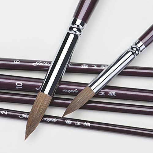 pinceles de acuarela de comadreja de sable rojo - 6 piezas punta redonda punta artista pincel profesional para pintura de acuarela largo brich mango de madera