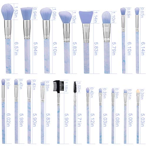 Pinceles de maquillaje DUAIU 19Pcs Patrón de mármol Professional Premium Synthetic Foundation Corrector Blending Sombra de ojos Cejas Polvo de cara Crema líquida Set de pinceles para mascarillas