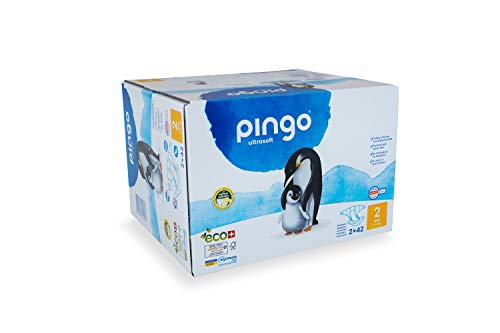 Pingo - Pañales Talla 2 Mini -2 paquetes de 42 unidades- 3-6 kg -Pañales para bebé - Anti-alergénicos sin perfume- Máxima Absorción - Pañales ecológicos - Pieles sensibles - Color Blanco