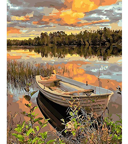 Pintar por números para Adultos Paisaje Bote - Cuadro de Pinturas con numeros con Pinceles y Colores Brillantes - Pintura para Pintar por números - Dibujos Lienzos por numeros