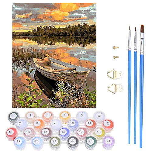 Pintar por números para Adultos Paisaje Bote - Cuadro de Pinturas con numeros con Pinceles y Colores Brillantes - Pintura para Pintar por números - Dibujos Lienzos por numeros