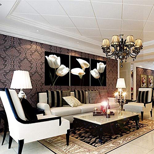 Pintura Hermosa Tulipán Blanco Cala Flores tríptico Hogar Sala de Estar Decoraciones Lienzo Imagen Arte en la Pared Artesanía 40X60cmX3 Sin Marco