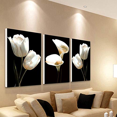 Pintura Hermosa Tulipán Blanco Cala Flores tríptico Hogar Sala de Estar Decoraciones Lienzo Imagen Arte en la Pared Artesanía 40X60cmX3 Sin Marco