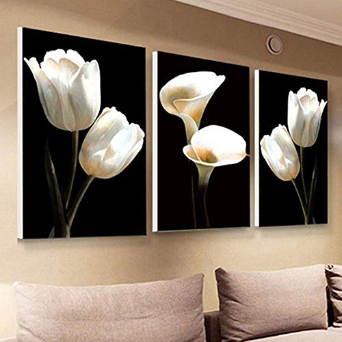 Pintura Hermosa Tulipán Blanco Cala Flores tríptico Hogar Sala de Estar Decoraciones Lienzo Imagen Arte en la Pared Artesanía 40X60cmX3 Sin Marco