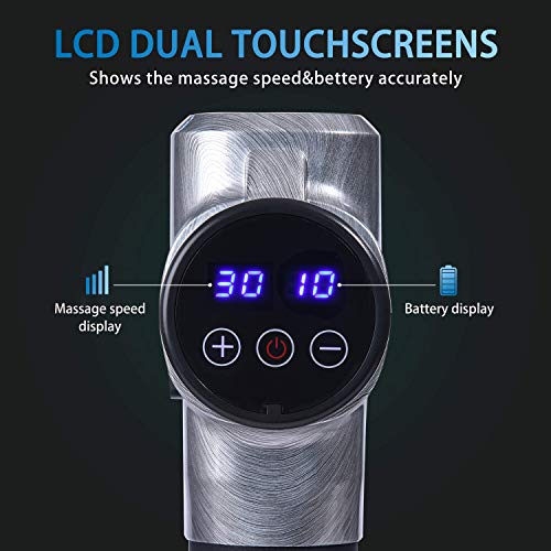 Pistola de Masaje Muscular, Power Of Nature Masajeador de Músculos de Tejido Profundo con 30 Niveles Ajustables, 6 Cabezales de Masaje y Pantalla LCD, Ultra Silenciosos para Relajación Fatiga