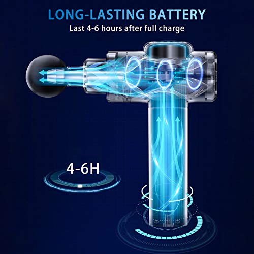 Pistola de Masaje Muscular, Power Of Nature Masajeador de Músculos de Tejido Profundo con 30 Niveles Ajustables, 6 Cabezales de Masaje y Pantalla LCD, Ultra Silenciosos para Relajación Fatiga