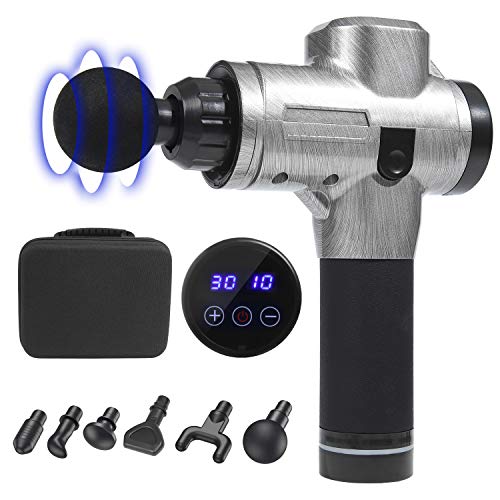 Pistola de Masaje Muscular, Power Of Nature Masajeador de Músculos de Tejido Profundo con 30 Niveles Ajustables, 6 Cabezales de Masaje y Pantalla LCD, Ultra Silenciosos para Relajación Fatiga