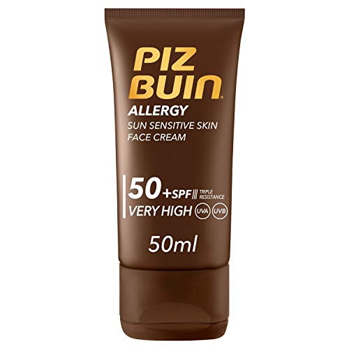 Piz Buin, Allergy Protector Solar Facial, SPF 50+ Protección Muy Alta para Pieles Sensibles al Sol, 50 ml