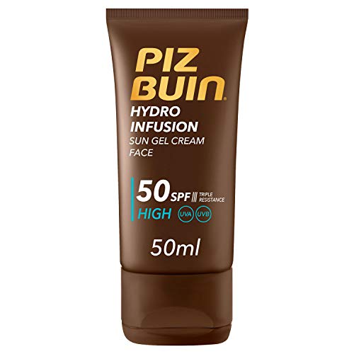 Piz Buin, Protector Solar Hydro Infusion Crema Solar en Gel SPF 50 Protección Muy Alta, 50 ml