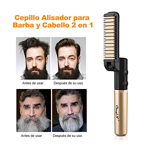 Plancha De Pelo De Barba Premium Para Hombre: Un Peine De Pelo Liso De Barba De Iones De Última Generación Para El Hogar y Los Viajes, Cargador Portátil Usb, Plegable y Fácil De Transportar