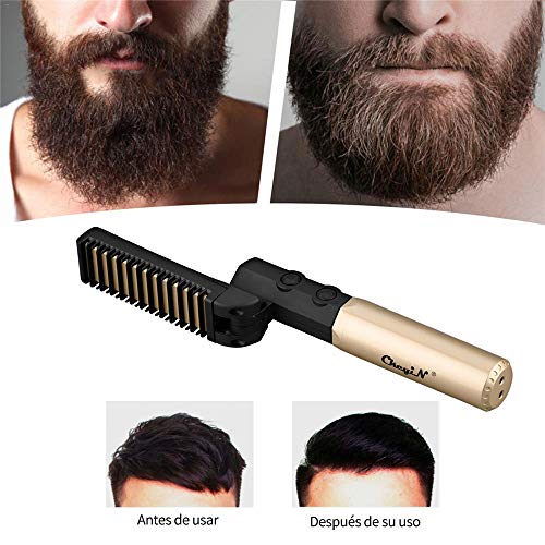 Plancha De Pelo De Barba Premium Para Hombre: Un Peine De Pelo Liso De Barba De Iones De Última Generación Para El Hogar y Los Viajes, Cargador Portátil Usb, Plegable y Fácil De Transportar