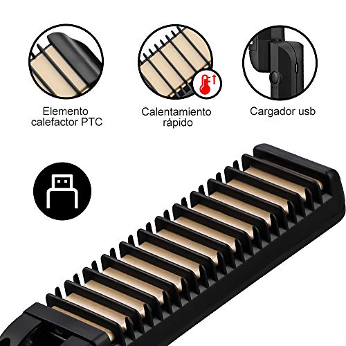 Plancha De Pelo De Barba Premium Para Hombre: Un Peine De Pelo Liso De Barba De Iones De Última Generación Para El Hogar y Los Viajes, Cargador Portátil Usb, Plegable y Fácil De Transportar