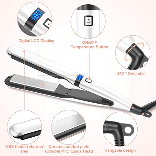 Plancha de Pelo Profesional, Plancha de Pelo Liso y Rizado El Rango de Temperatura de la Plancha de Pelo PTC es de 160 ℃ a 230 ℃ de Alto Rendimiento Adecuado para Cabello Largo/Corto/Liso/Rizado