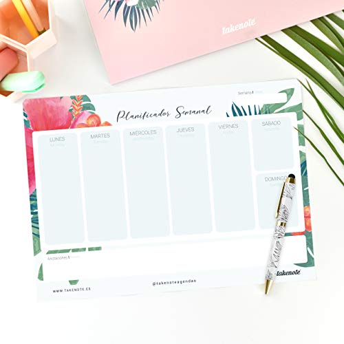 Planificador Semanal Perpetuo Tropical - 32 x 23 cm - Takenote Agendas (verde)