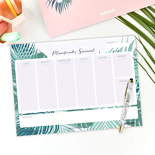 Planificador Semanal Perpetuo Tropical - 32 x 23 cm - Takenote Agendas (verde)