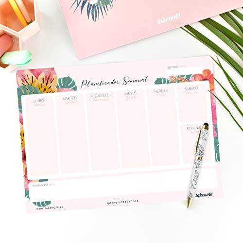 Planificador Semanal Perpetuo Tropical - 32 x 23 cm - Takenote Agendas (verde)