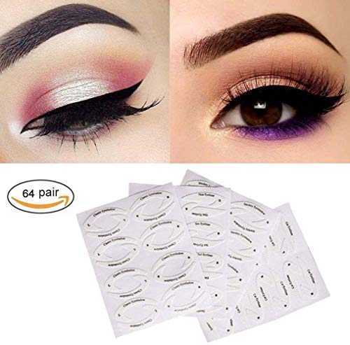 Plantillas para delineador de ojos, plantillas para aplicar sombra de ojos ahumada para todos, desde principiantes hasta profesionales, plantilla de guía de maquillaje rápida (64 pares)