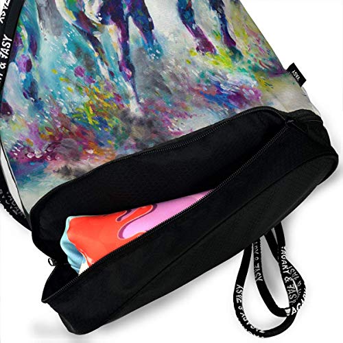 PmseK Mochila con Cordón,Bolsas de Gimnasia, Abstract Oil Painting Horses Draw String Bags Shoulder Cinch Storage Bag for Traveling Hiking