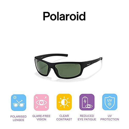 Polaroid P8411S - Gafas de sol rectangulares  para hombre, 63 mm, Negro / Verde Polarizado