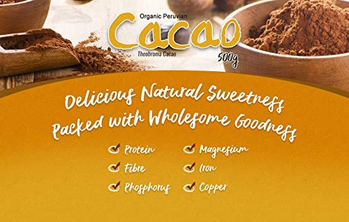 Polvo de Cacao Peruano Crudo Orgánico (500g), MySuperFoods, Delicioso y bueno para usted, Rico en micronutrientes, certificado como producto orgánico, antiguo alimento para la salud maya