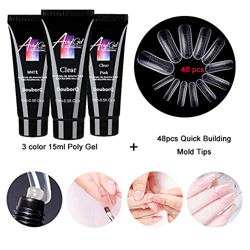 Polygel nail kit,Anself - Alargador de uñas de gel + 48 piezas Consejos para la construcción de moldes rápidos Set para la preparación de gel