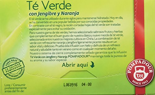 Pompadour Té Verde Jengibre y Naranja - Pack de 5 (Total: 100 bolsitas)