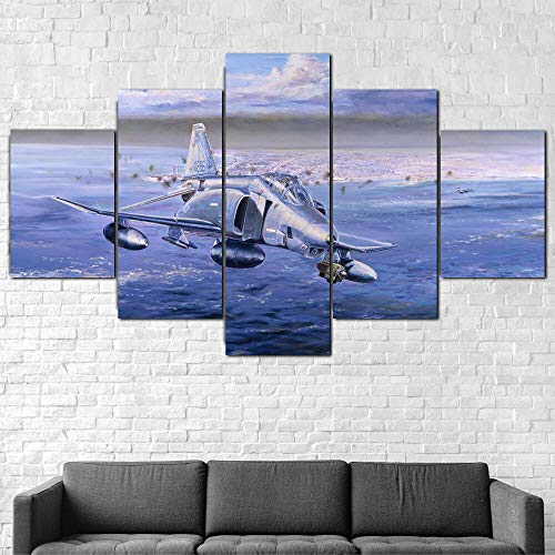 Póster enmarcado de Mcdonnell Douglas F-4 Phantom II de 199Tdfc 5 piezas en lienzo para decoración de pared, arte moderno para sala de estar, comedor o hogar (100 x 55 cm)