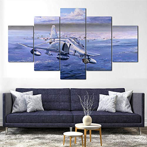 Póster enmarcado de Mcdonnell Douglas F-4 Phantom II de 199Tdfc 5 piezas en lienzo para decoración de pared, arte moderno para sala de estar, comedor o hogar (100 x 55 cm)