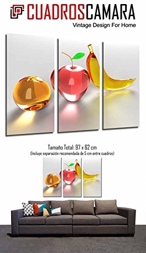 Poster Fotográfico Composicion Frutas Platano, Manzana, Naranja de Cristal Tamaño total: 97 x 62 cm XXL