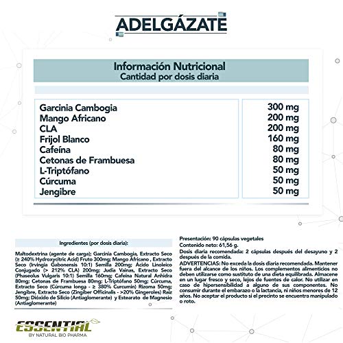 Potente Adelgazante, Quemagrasas y Reductor del Apetito | Acción adelgazante 3 en 1 100% eficaz | Estimulante del Metabolismo | Pierde peso rápida y naturalmente | 90 Cápsulas.