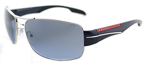 Prada Sport - Gafas de sol Rectangulares para hombre, color plateado, talla 65 mm