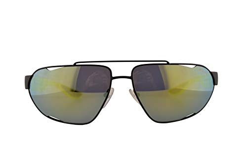 Prada SPS 56US Gafas de Sol Goma Negras con Lentes de Espejos Grises Verdes Amarillos 66mm 4514J2 PS 56US PS56US SPS56U