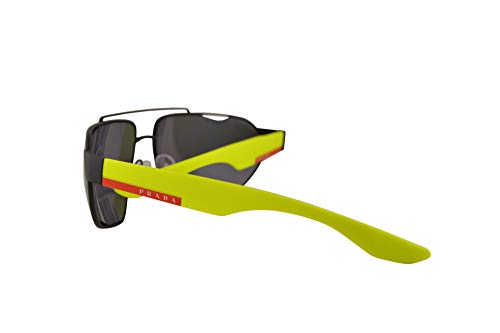 Prada SPS 56US Gafas de Sol Goma Negras con Lentes de Espejos Grises Verdes Amarillos 66mm 4514J2 PS 56US PS56US SPS56U