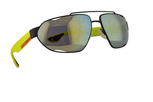 Prada SPS 56US Gafas de Sol Goma Negras con Lentes de Espejos Grises Verdes Amarillos 66mm 4514J2 PS 56US PS56US SPS56U