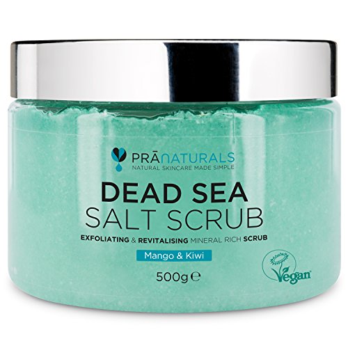 PraNaturals Exfoliante Corporal de Sal del Mar Muerto Mezclado con Aceites de Mango y Kiwi 500g 100% Body Scrub de Sales para Nutrir la Piel, Rico en Minerales Naturales para Todo Tipo de Piel