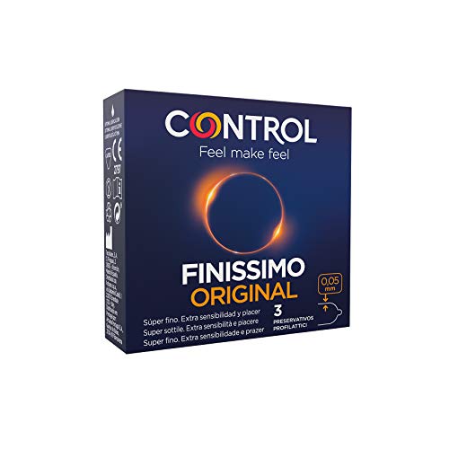 Preservativos Control Finissimo Original- Caja de condones super finos, gama sensibilidad, lubricados, ajuste perfecto, sexo seguro, 3 unidades