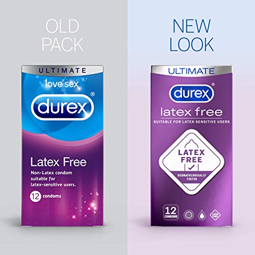 Preservativos sin látex Durex, paquete de 12 (embalaje puede variar)
