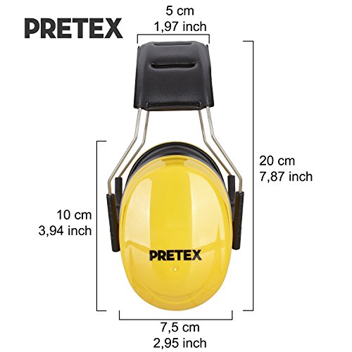 Pretex Protección auditiva profesional con SNR 98 dB, gran comodidad, peso ligero, diadema ajustable sin niveles con certificación CE, protección auditiva, orejas, protección de ruido, protectores