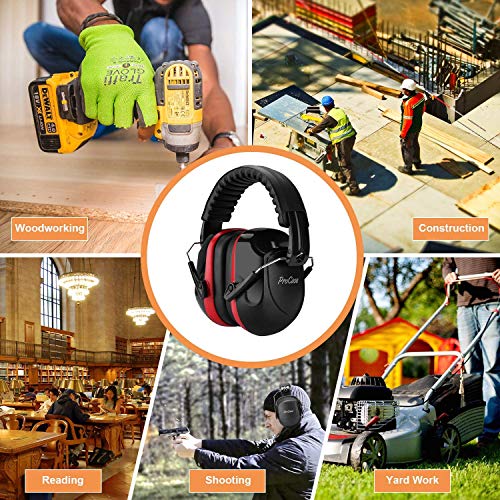 ProCase Casco Antiruido, Protector Auditivo SNR 34 dB Aislante de Ruido Profesional, Casco Insonorizado Protector de Oído para Campo de Disparo, Caza -Rojo