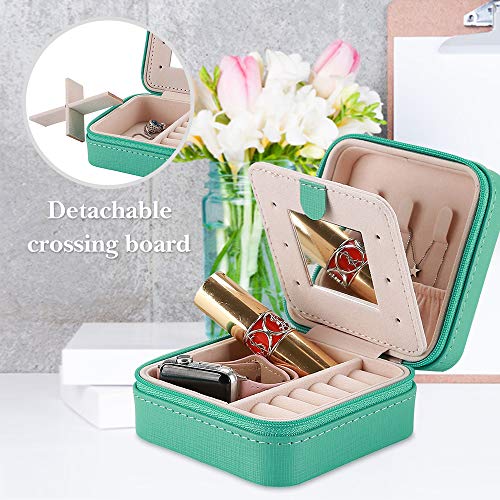 ProCase Estuche Joyero Pequeño, Mini Caja Almacenamiento Portable para Joyería, Organizador de Viaje de Doble Capa con Espejo para Joyas Collares Pendientes Aretes Pulseras Anillos -Turquesa